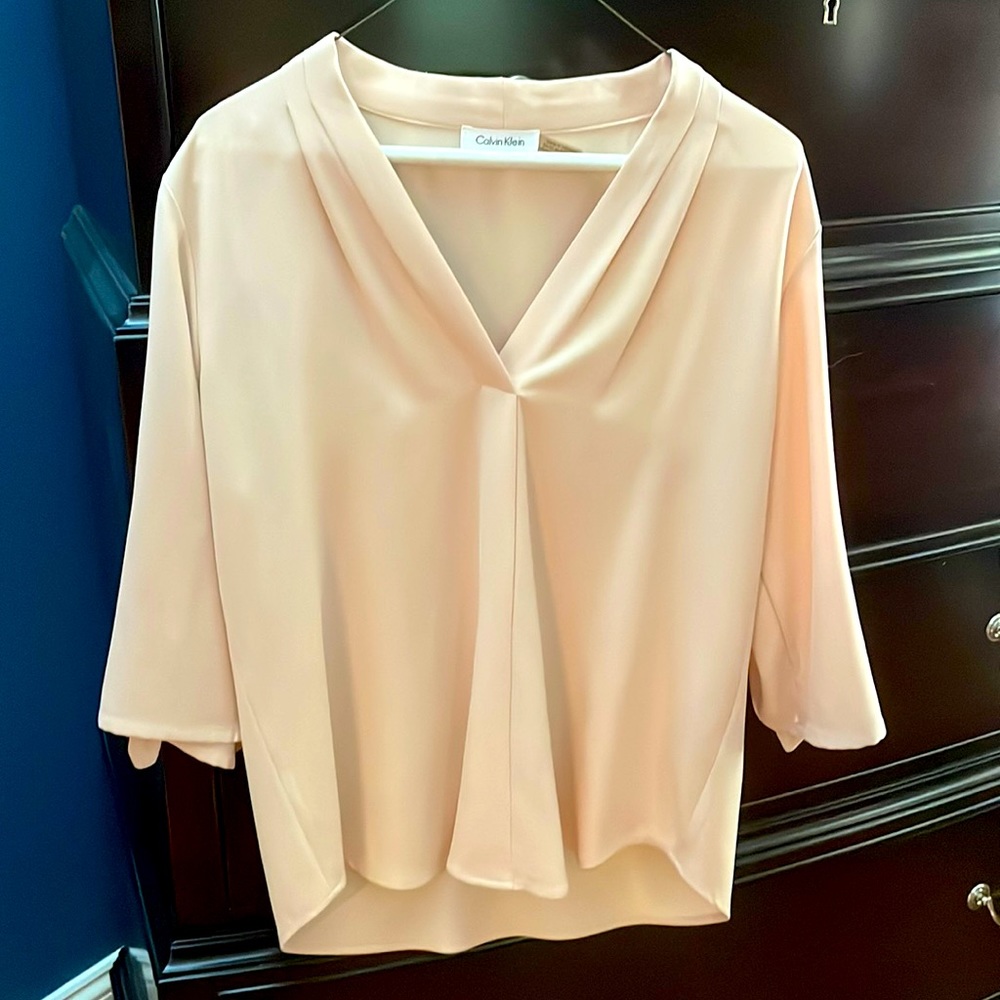 Blush Calvin Klein V Neck Blouse -3/4 Sleeve